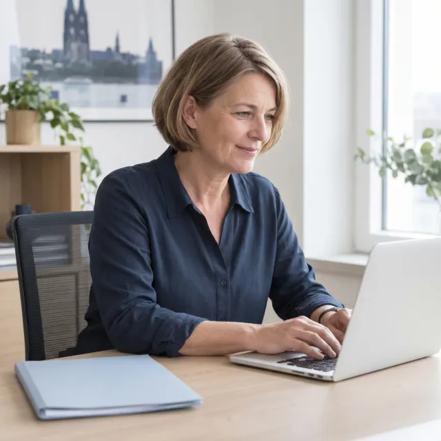 Symbolbild: Immobilienbetreuerin beantwortet eine Anfrage am Laptop