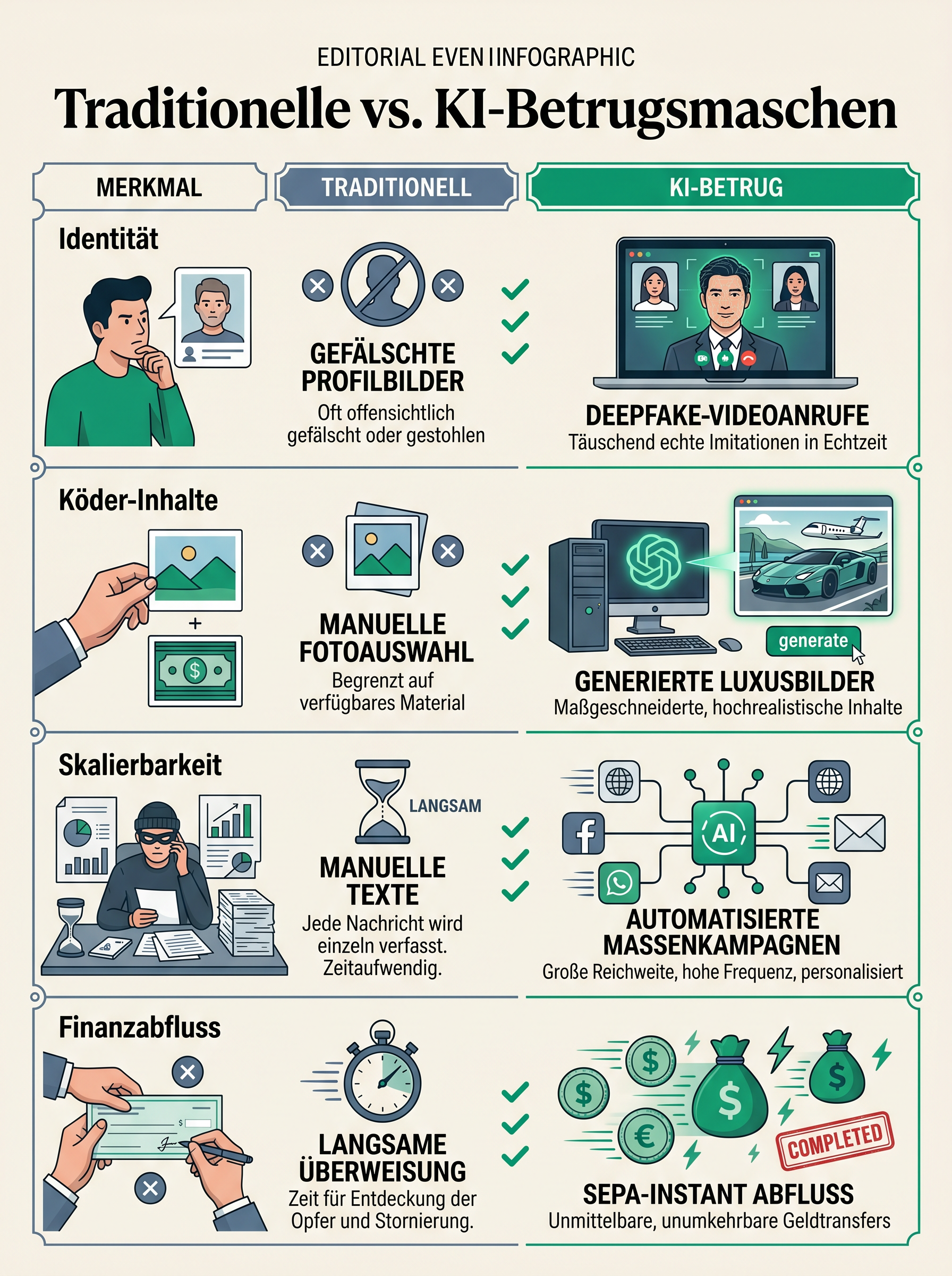 Traditionelle vs. KI-Betrugsmaschen
